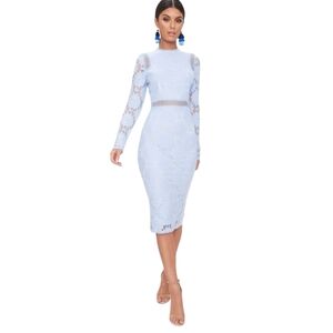 PrettyLittleThing Baby Blue Lace Midi Dress Size 6